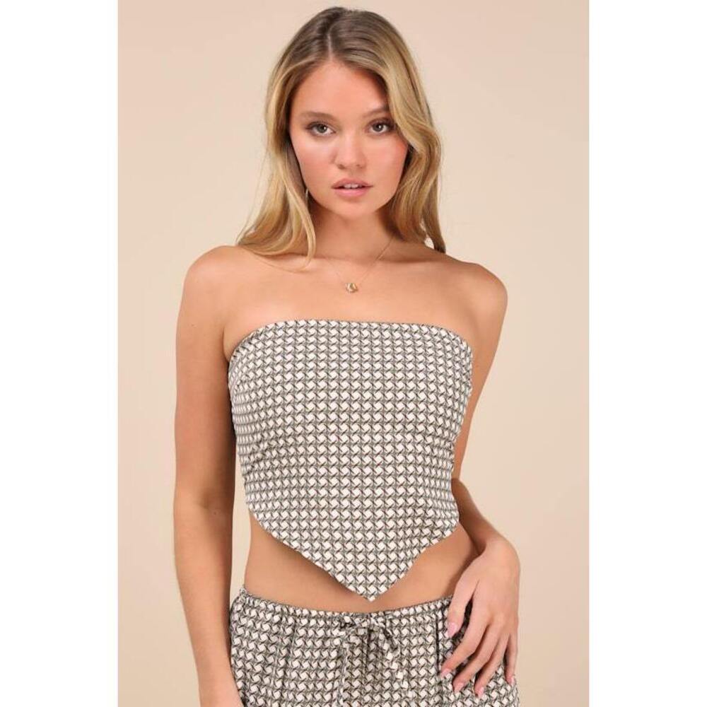 Lulus Carefree Agenda Sage Green Geometric Print Handkerchief Top - Size M